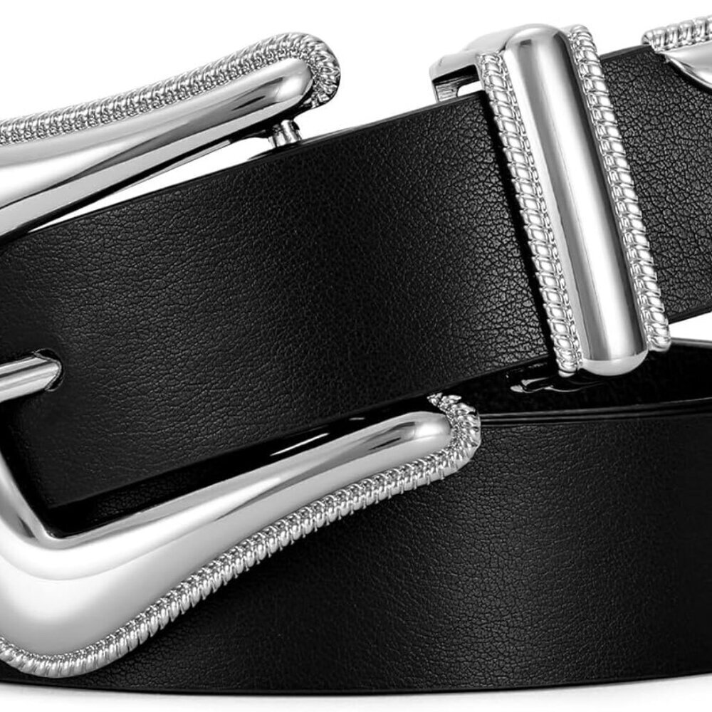 Women's Faux Leather Belt for Jeans Dresses Casual Fashion Silver Buckle